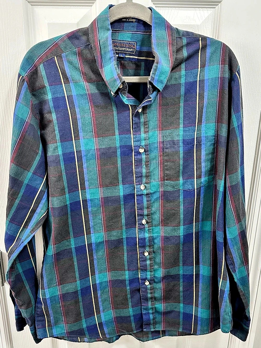 McGregor Contemporary Men's Plaid Button Down Green & Blue